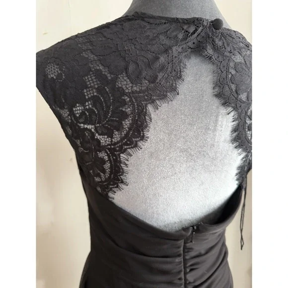 Vintage Black Open Back Lace Goth Dress Y2K Draped Neck Midi 90's 6 Romantic - Picture 10 of 15